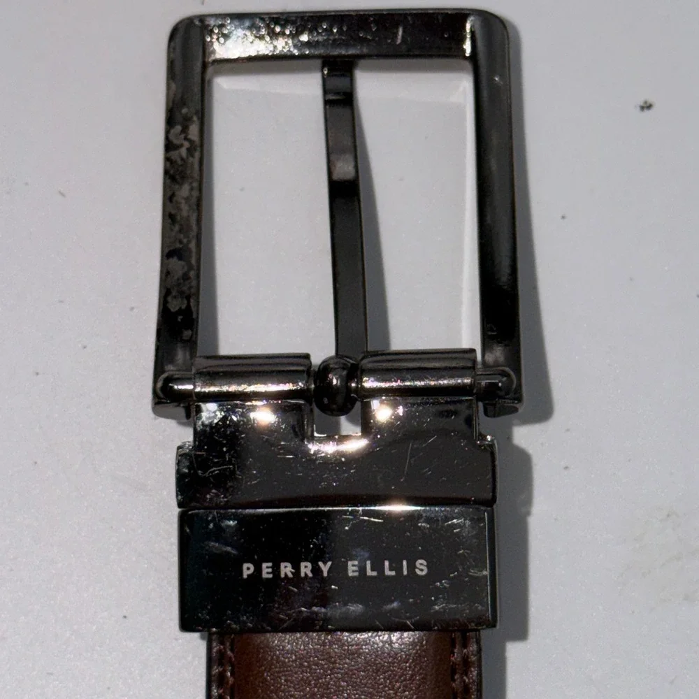 Perry Ellis Reversible Faux Leather Belt Black Brown Business Casual‎ Classic
